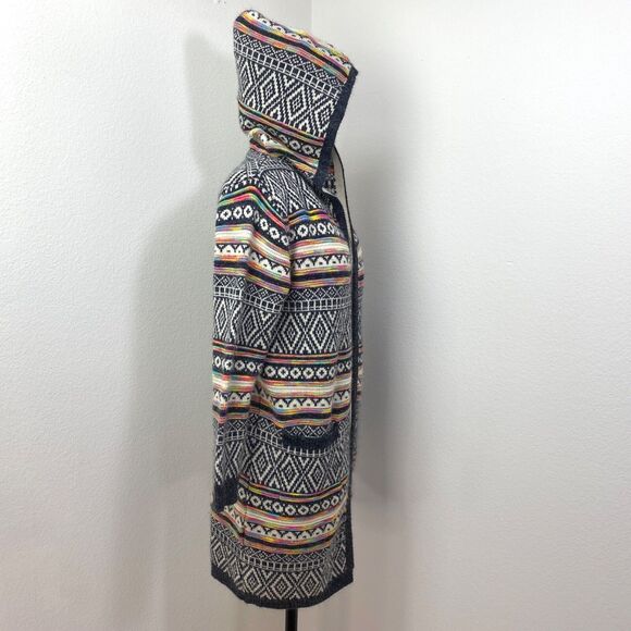 Monteau Long Open Cardigan XSmall Fair Isle Hooded Boho Cottage Hippie Preppy - Picture 8 of 11